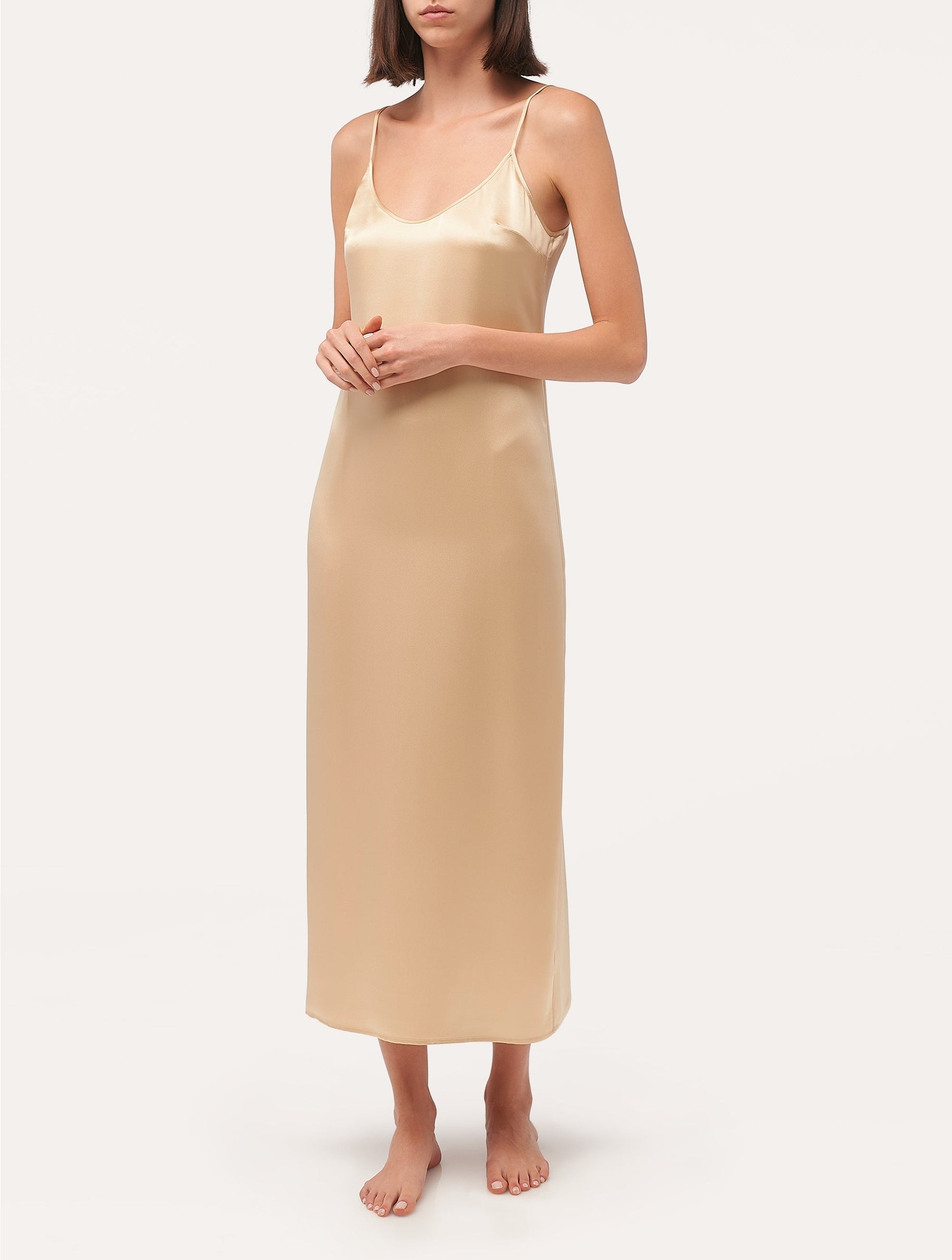 Silk long nightdress - Beige Stone