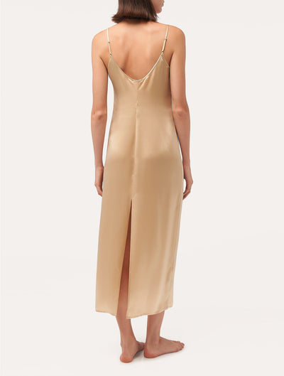 Silk long nightdress - Beige Stone