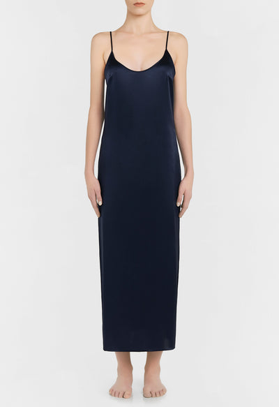 Silk long nightdress - Midnight Blue