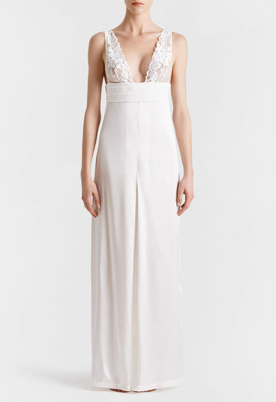 Azalea silk long nightdress - Off White