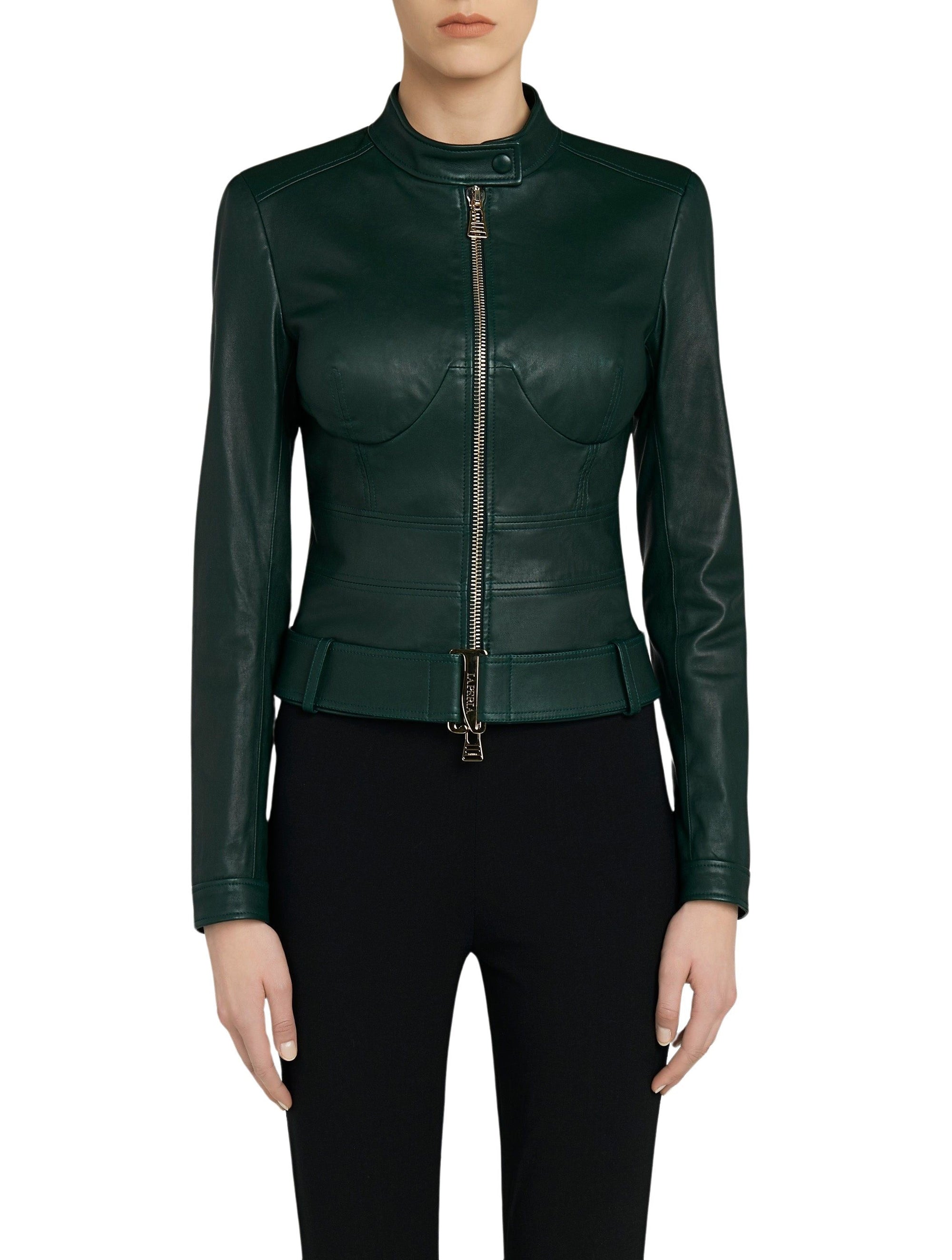 Veste Leather en cuir d'agneau - Dark Green