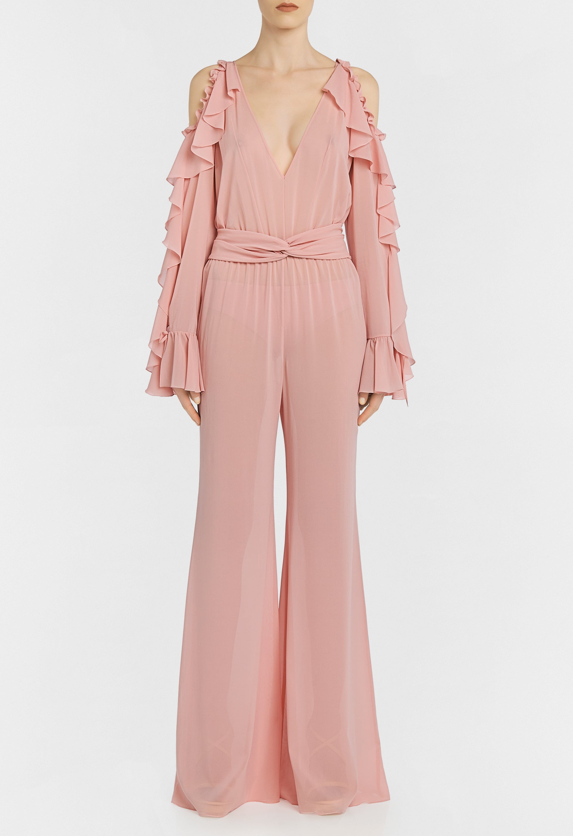 Bejeweled jumpsuit in silk - Pink Powder