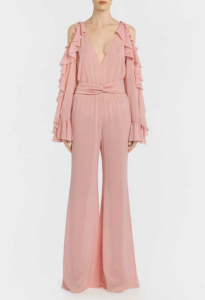 Bejeweled jumpsuit in silk - Pink Powder