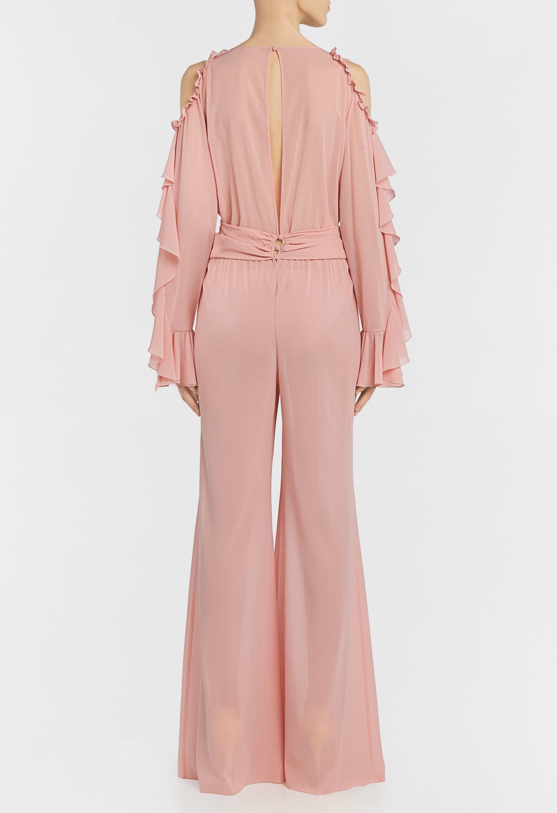 Bejeweled jumpsuit in silk - Pink Powder