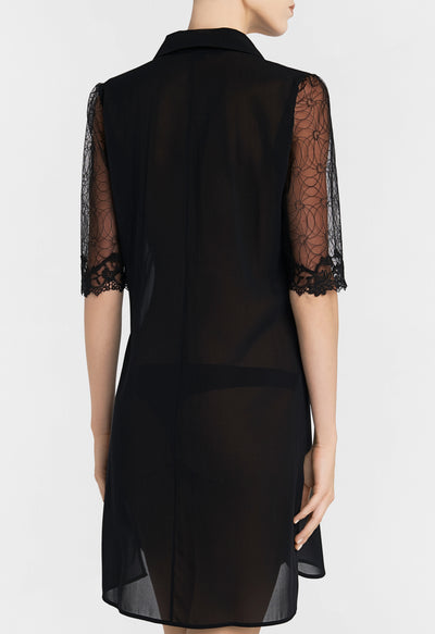 Liaison short nightdress in silk - Black