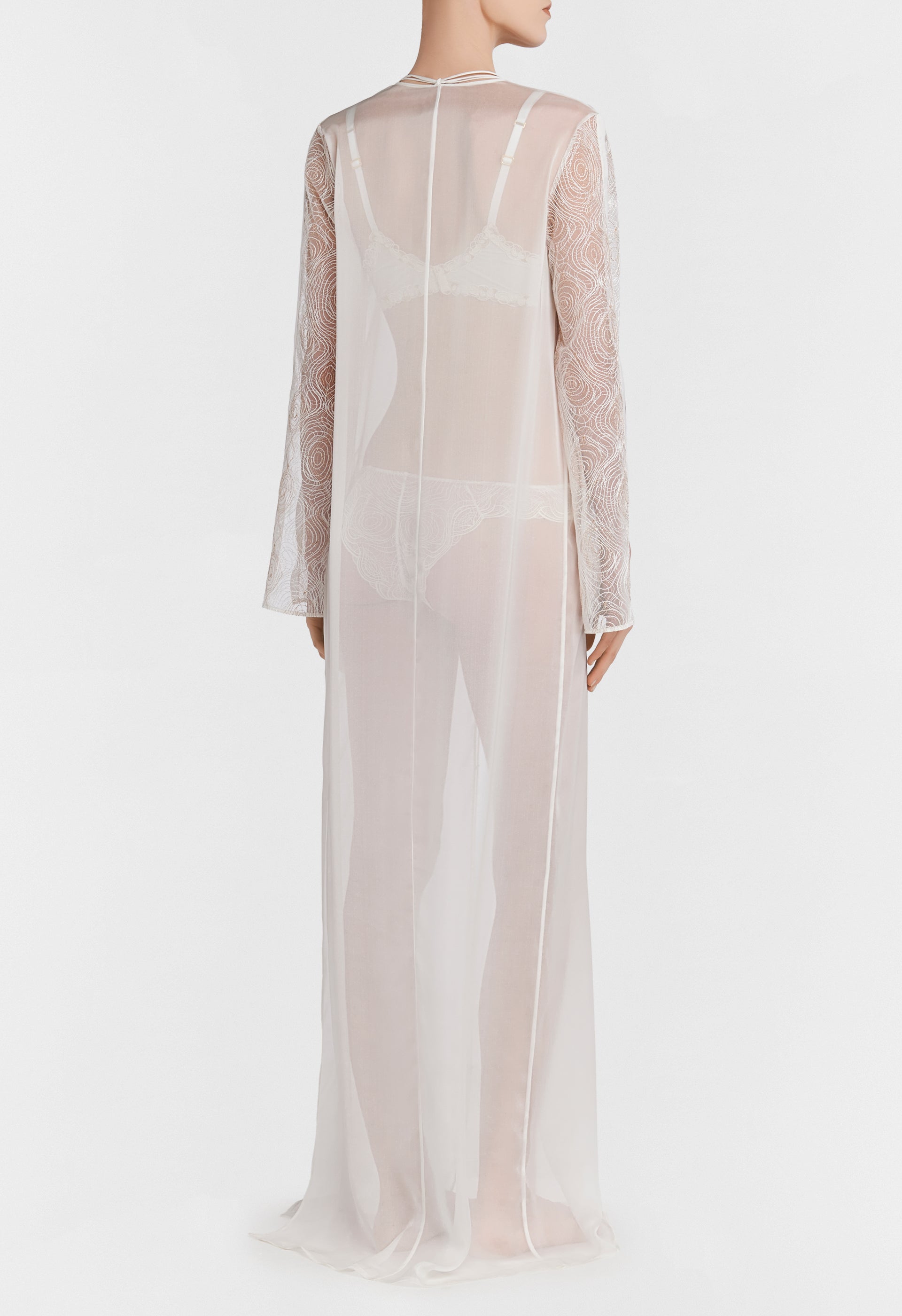 Arianna silk long negligee - Off White