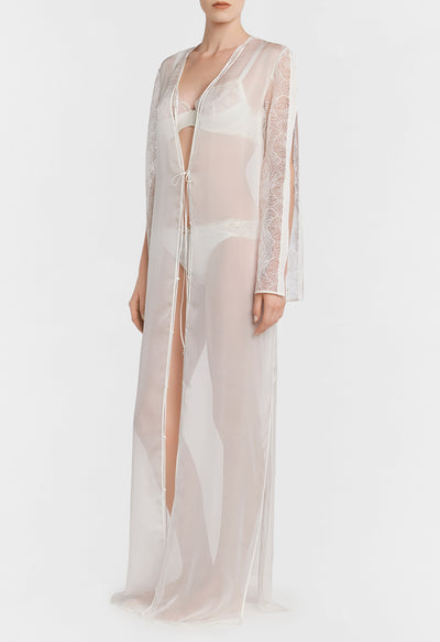Arianna silk long negligee - Off White