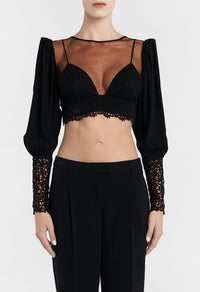 Top Petit Macrame Noir en soie - Black & Crystals