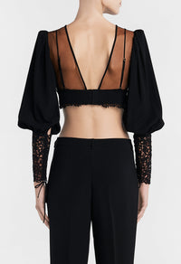 Top Petit Macrame Noir en soie - Black & Crystals