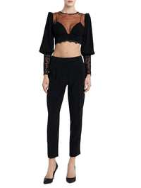 Top Petit Macrame Noir en soie - Black & Crystals