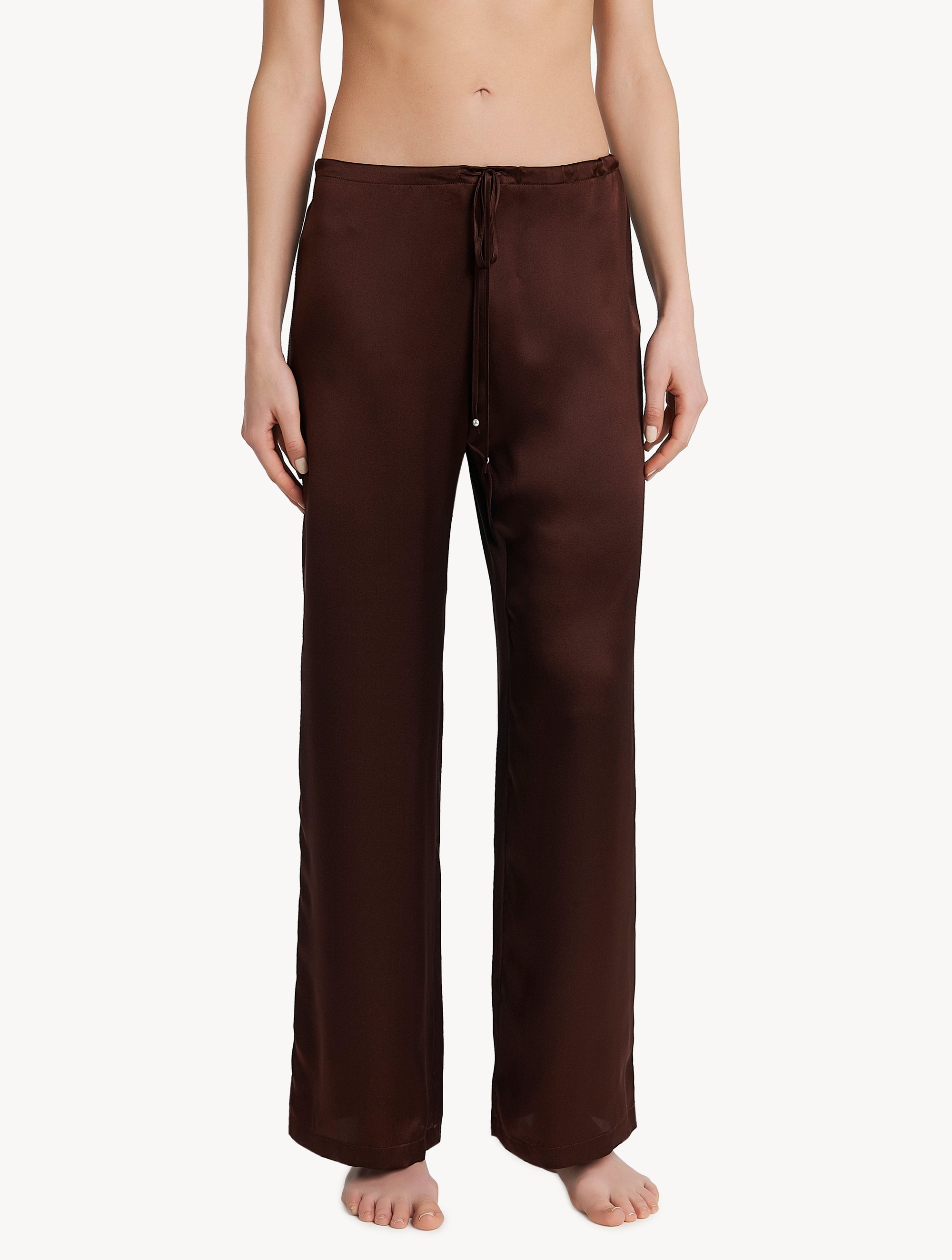 Metal Macrame long trousers in silk - Coffee & Copper