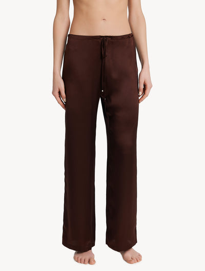 Metal Macrame long trousers in silk - Coffee & Copper