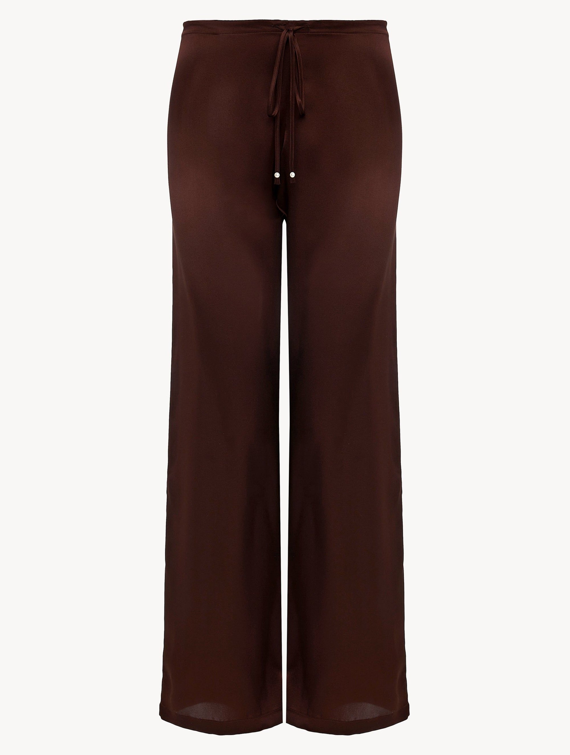 Metal Macrame long trousers in silk - Coffee & Copper