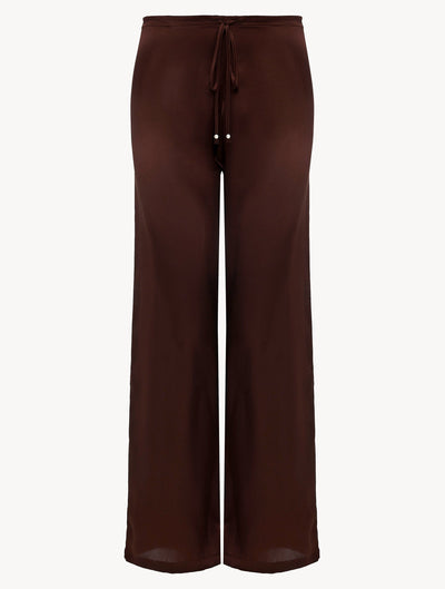 Metal Macrame long trousers in silk - Coffee & Copper