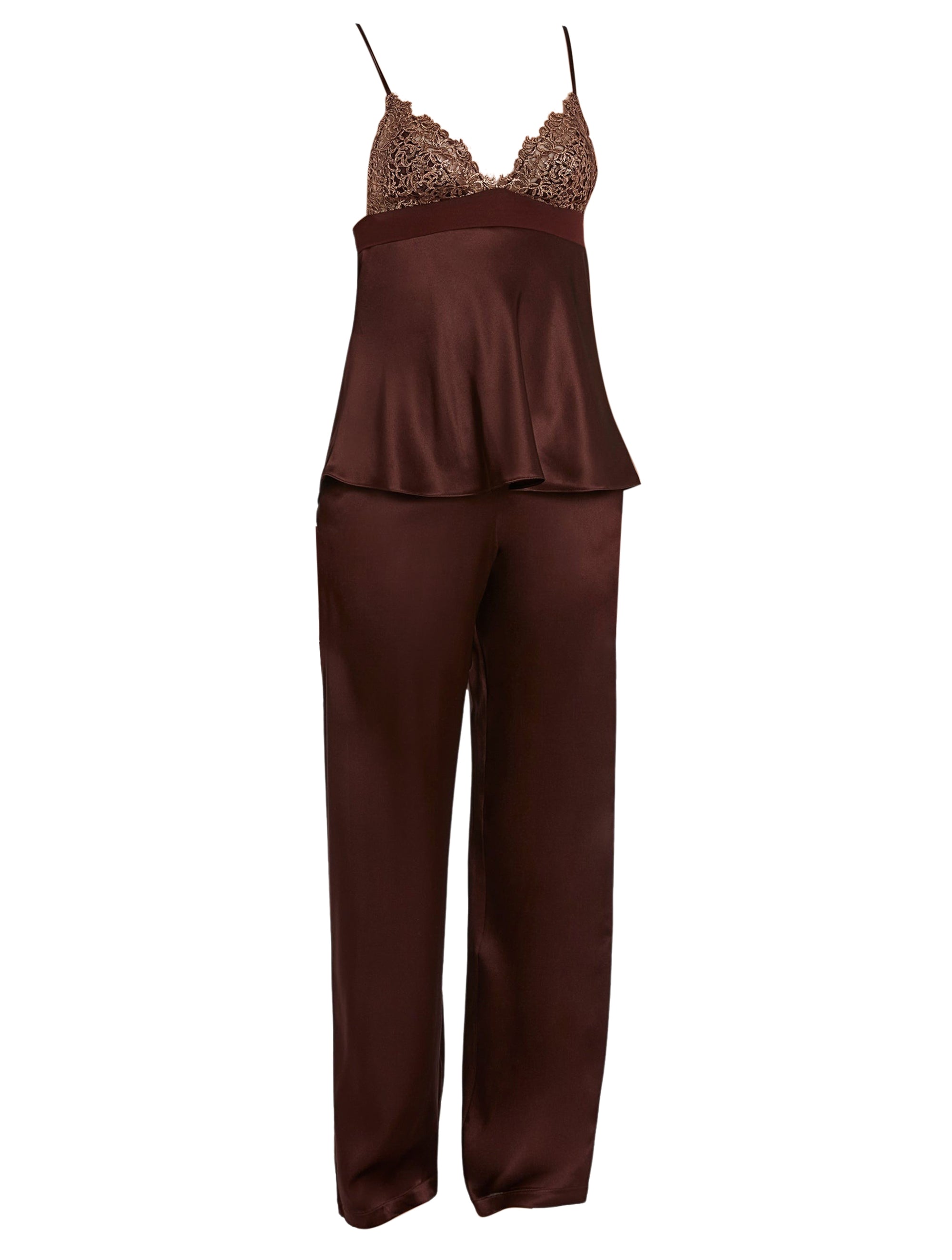 Pantalon long Metal Macrame en soie - Coffee & Copper