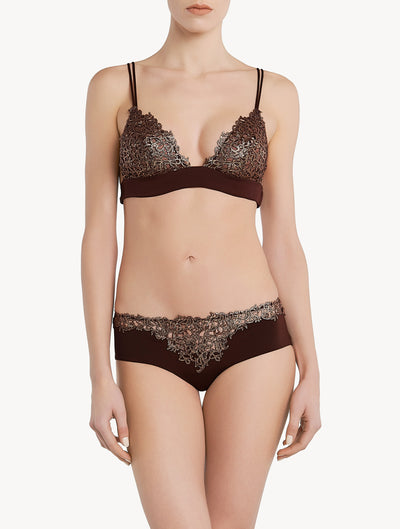 Metal Macrame silk triangle bra - Coffee & Copper