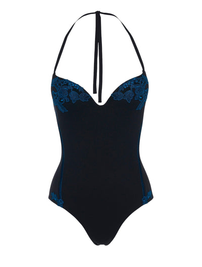 Love Journey one-piece swimming costume - Black & Blue Dark