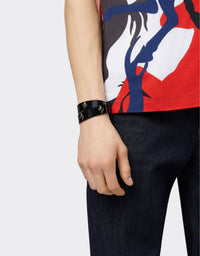 Bracelet unisexe avec clous Cheval cabré en cuir verni - Nero