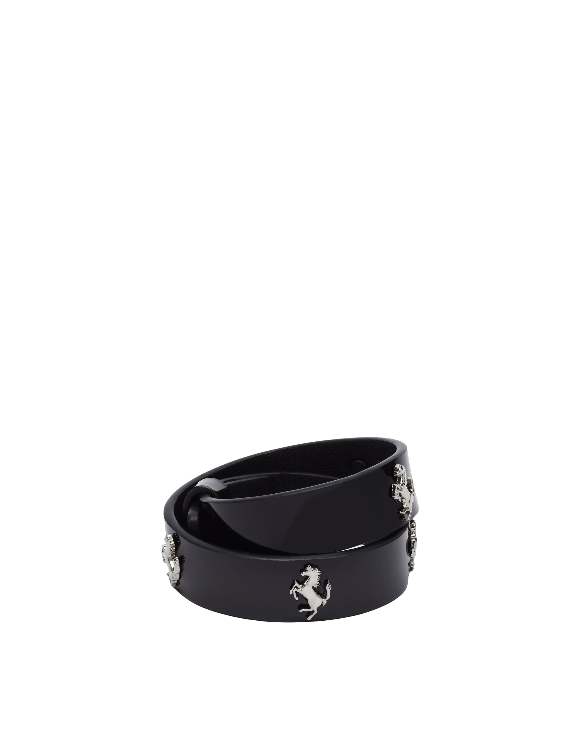 Bracelet unisexe avec clous Cheval cabré en cuir verni - Nero