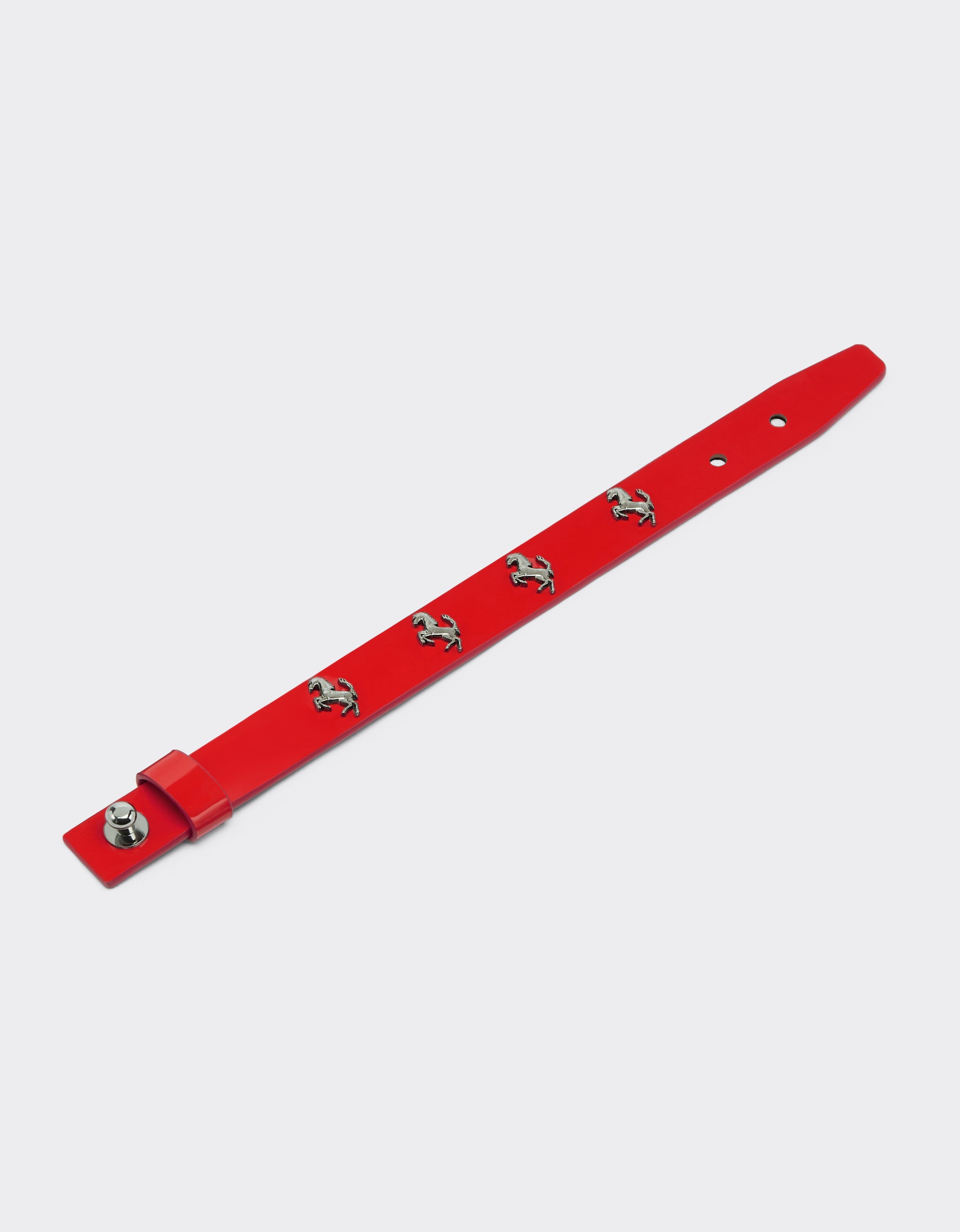Bracelet unisexe avec clous Cheval cabré en cuir verni - Rosso Dino