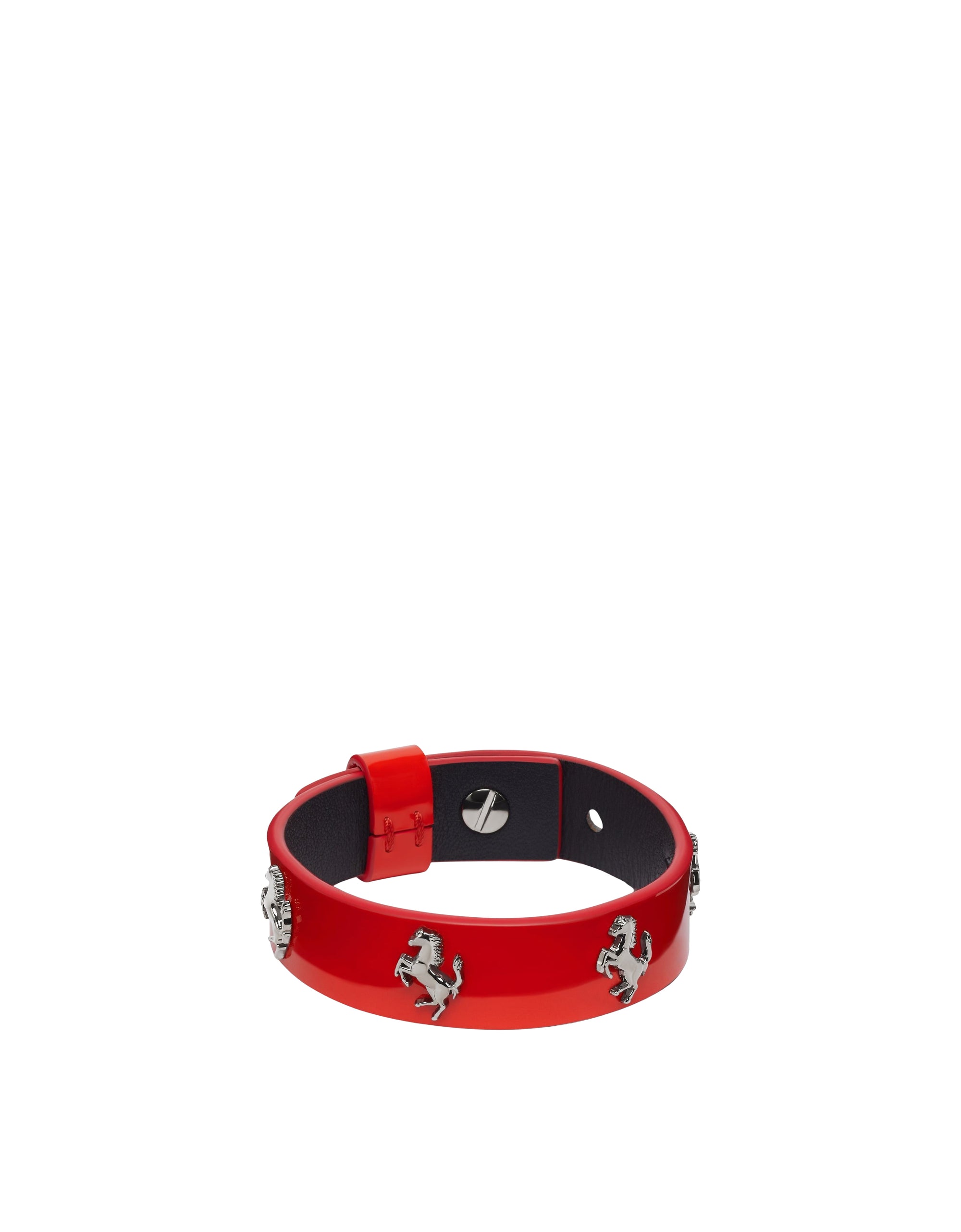 Bracelet unisexe avec clous Cheval cabré en cuir verni - Rosso Dino