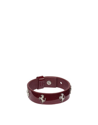 Unisex bracelet with prancing horse studs in leather - Bordeaux