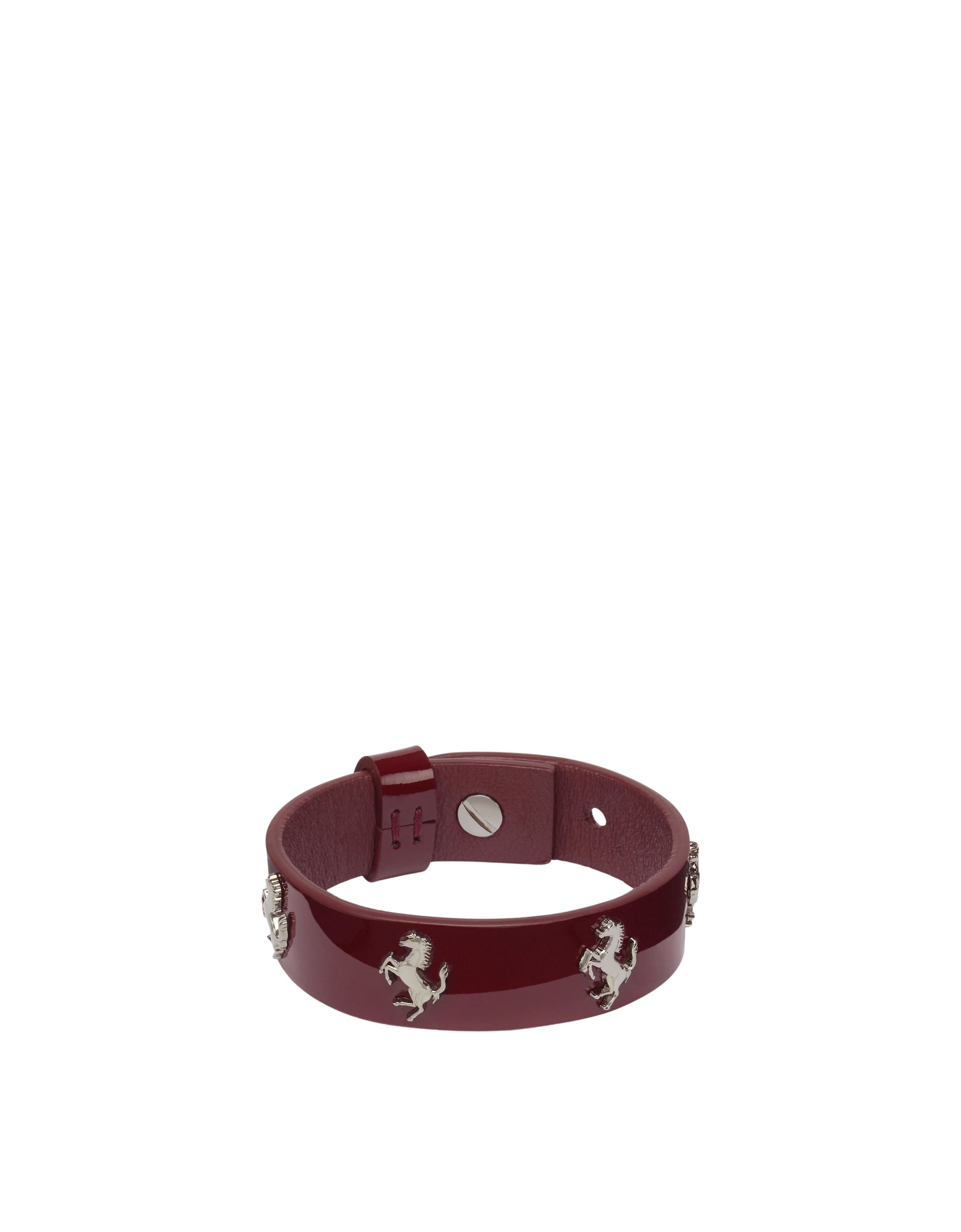 Unisex bracelet with prancing horse studs in leather - Bordeaux