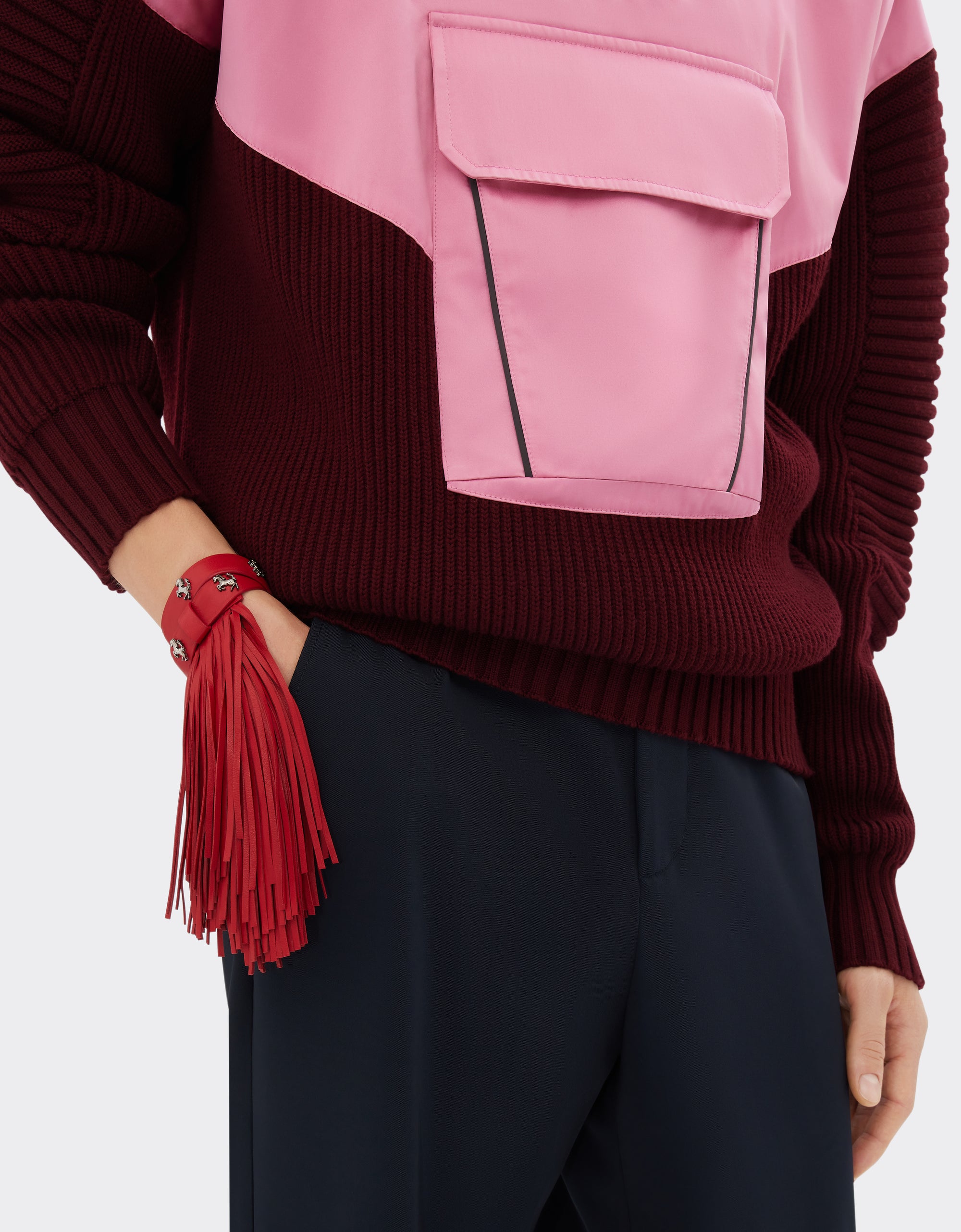 Bracelet unisexe pompom avec clous en cuir - Rosso Dino