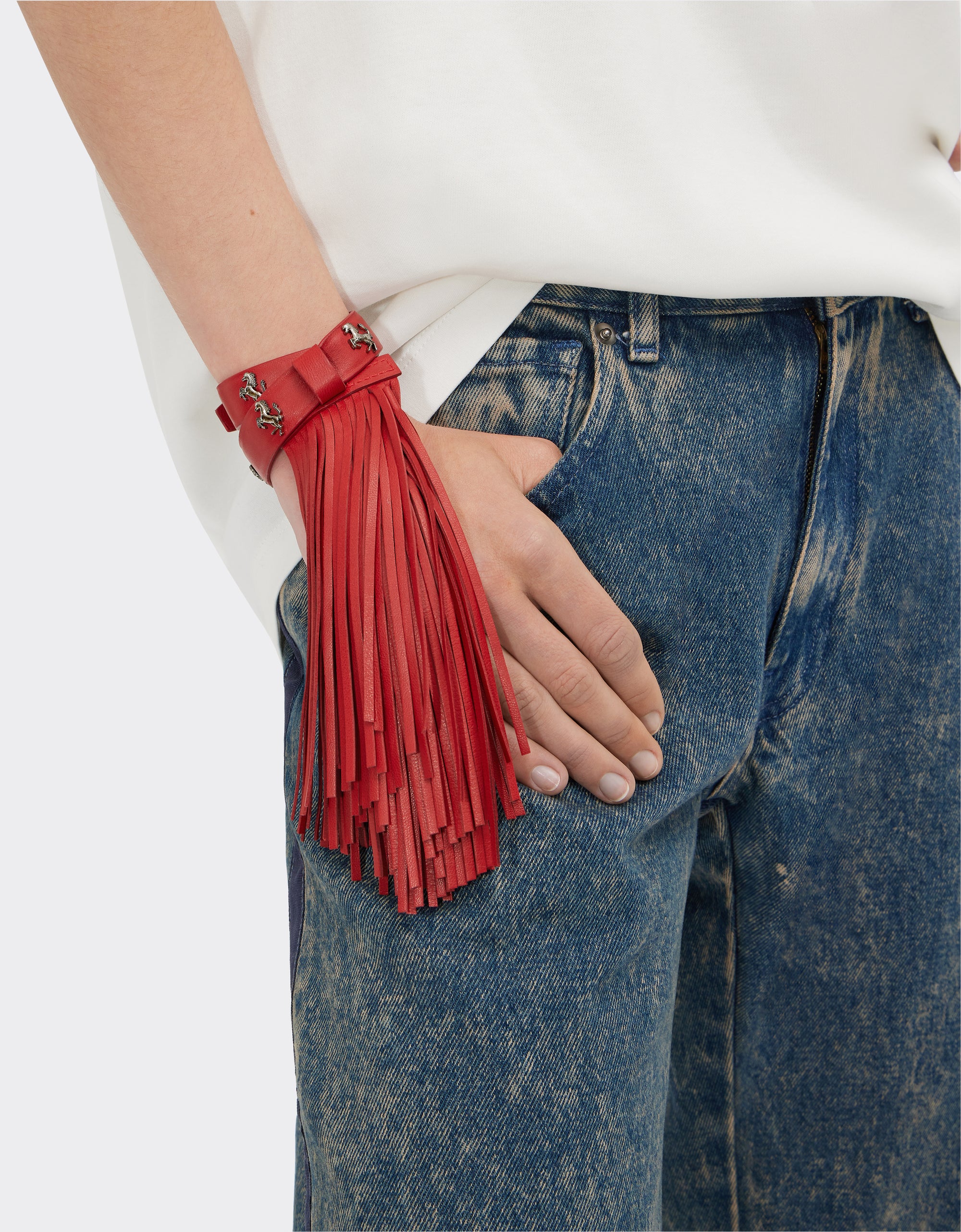 Bracelet unisexe pompom avec clous en cuir - Rosso Dino
