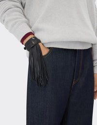 Bracelet unisexe pompom avec clous en cuir - Antracite