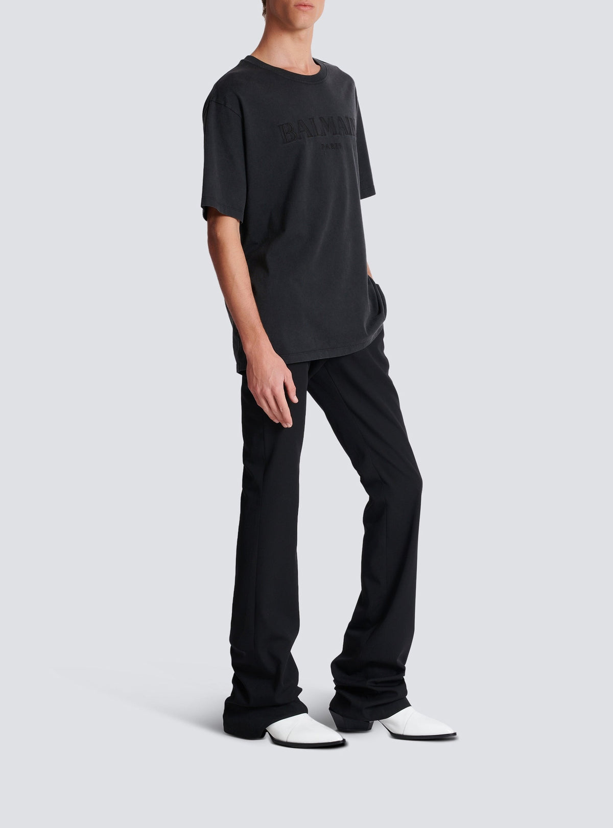 Embroidered short-sleeved T-shirt - Grey & Grey