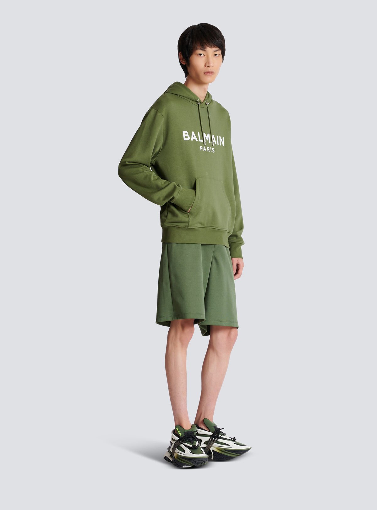 Sweat à capuche imprimé balmain - Kaki & Blanc