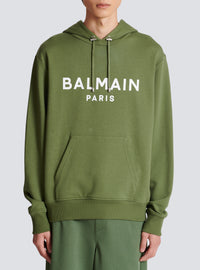 Sweat à capuche imprimé balmain - Kaki & Blanc