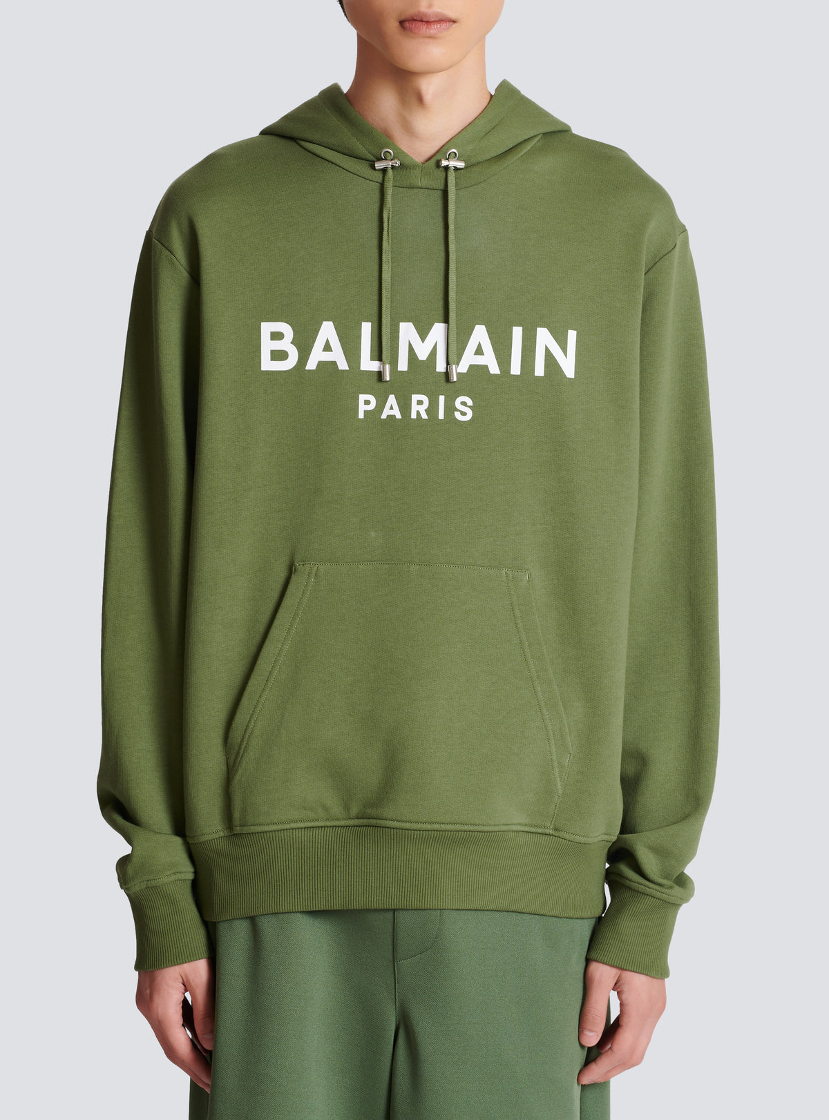 Sweat à capuche imprimé balmain - Kaki & Blanc
