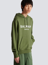 Sweat à capuche imprimé balmain - Kaki & Blanc