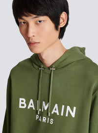 Sweat à capuche imprimé balmain - Kaki & Blanc