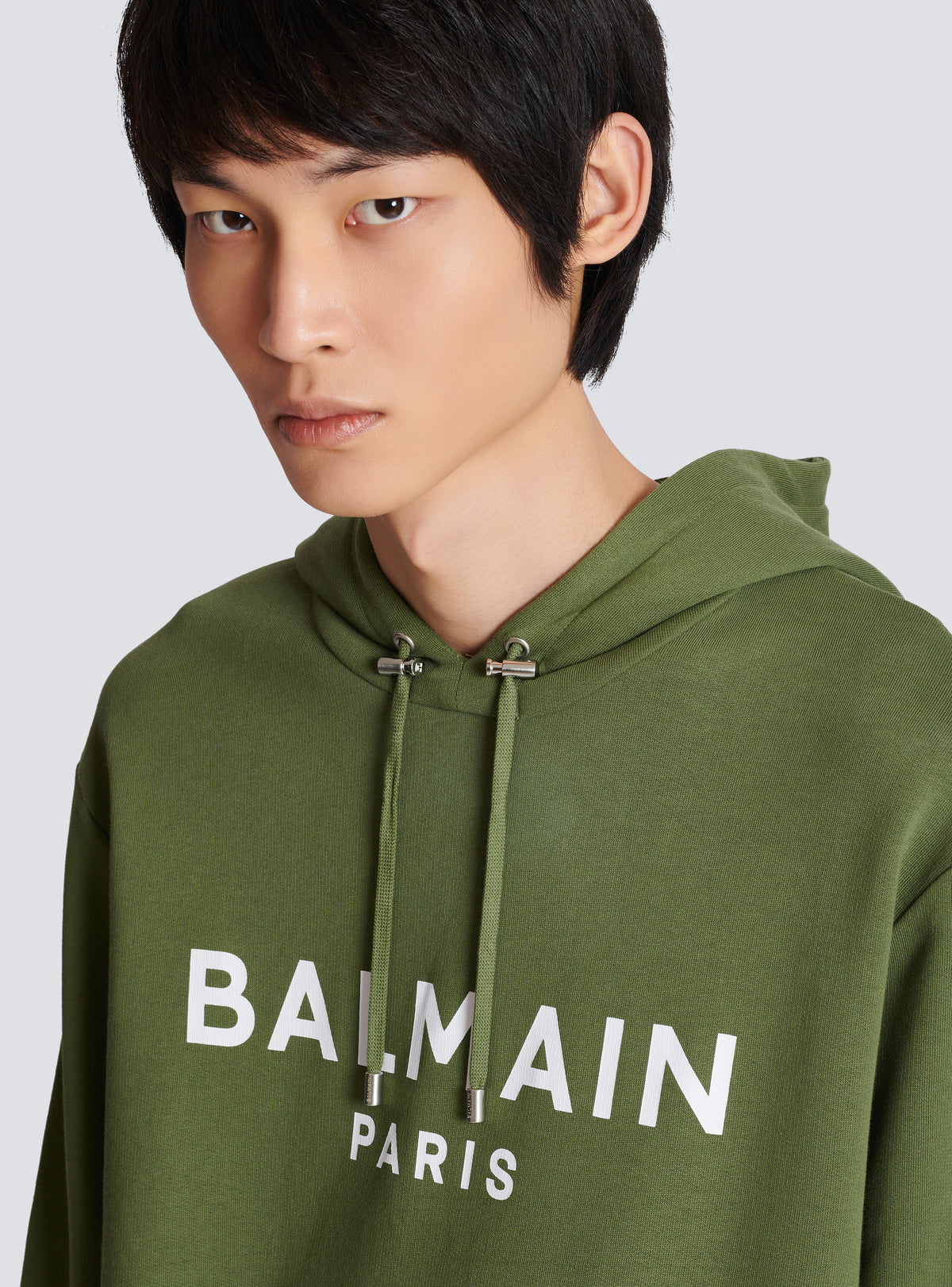 Sweat à capuche imprimé balmain - Kaki & Blanc