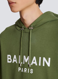 Sweat à capuche imprimé balmain - Kaki & Blanc