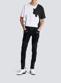 Pantalon slim à détails côtelés en denim - Noir Délavé