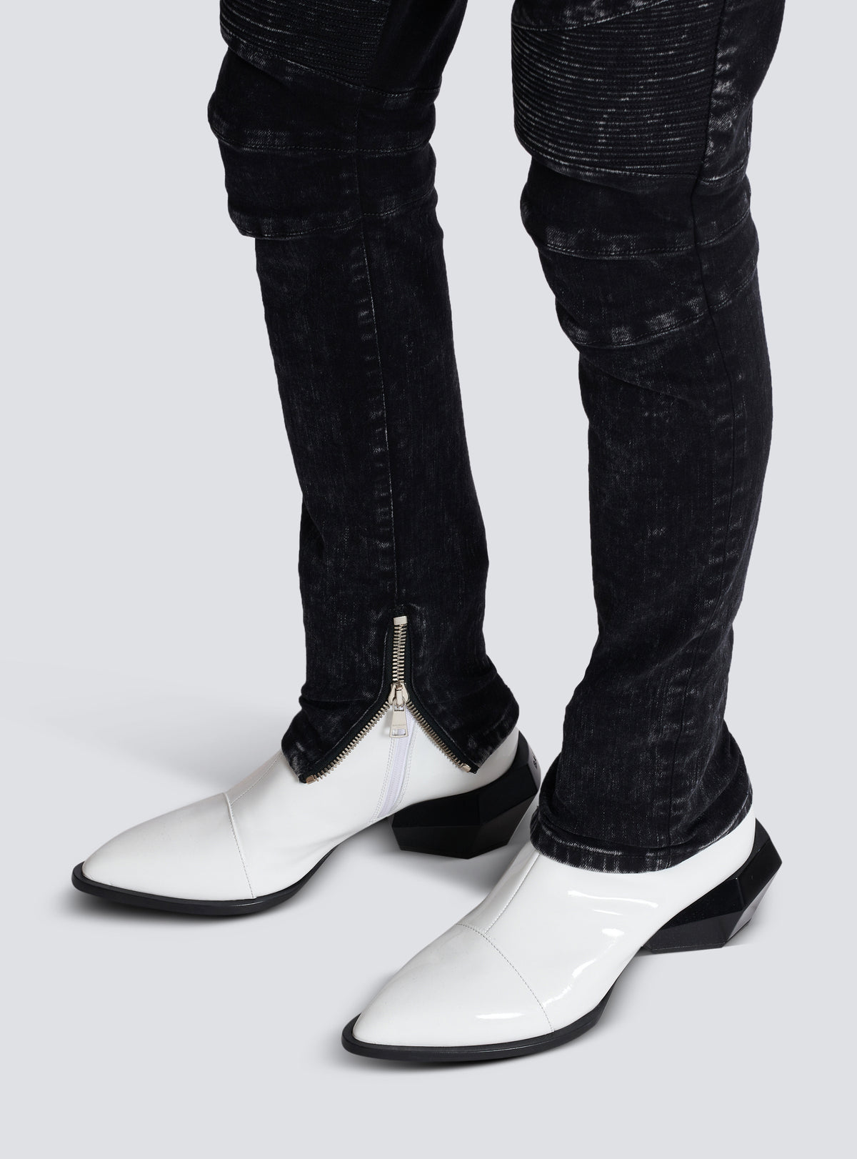 Jean slim à détails côtelés en denim - Noir Délavé