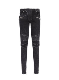 Pantalon slim à détails côtelés en denim - Noir Délavé