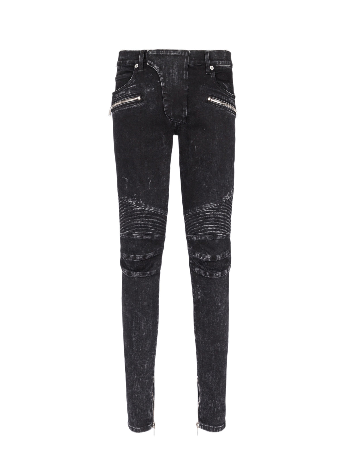 Pantalon slim à détails côtelés en denim - Noir Délavé