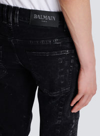 Jean slim à détails côtelés en denim - Noir Délavé