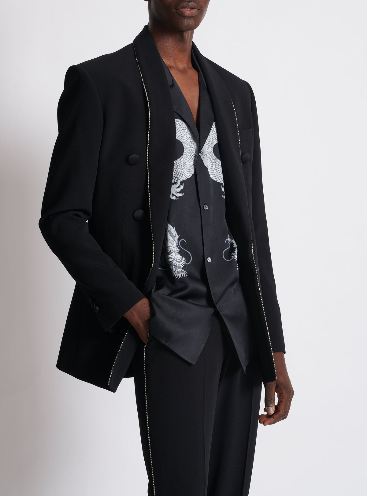 Veste col châle en crêpe à strass - Noir