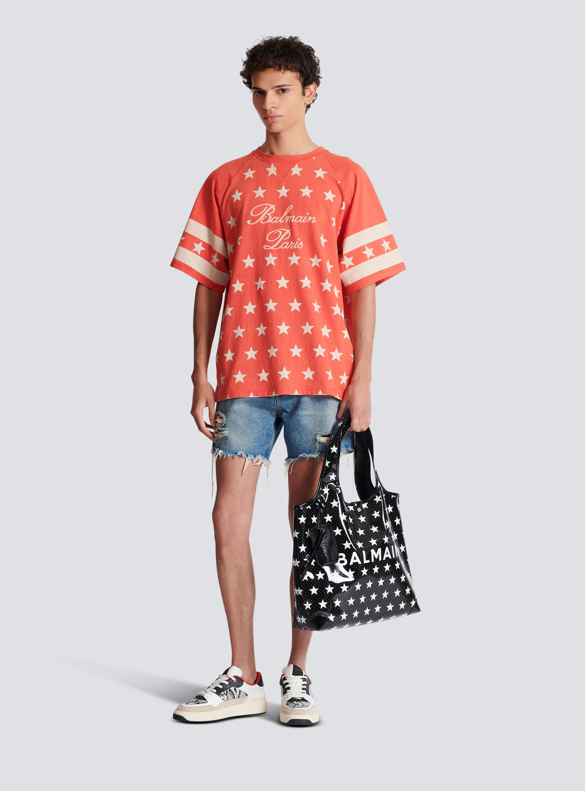 T-shirt balmain signature étoiles - Coquelicot & Crème