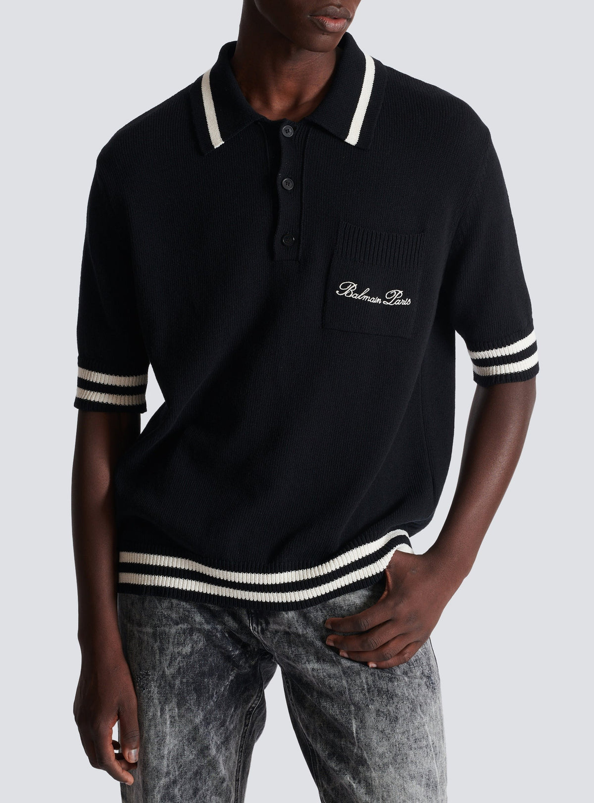Polo à logo en maille - Noir & Naturel
