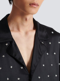 Silk shirt embroidered with stars - Black & Antique Silver