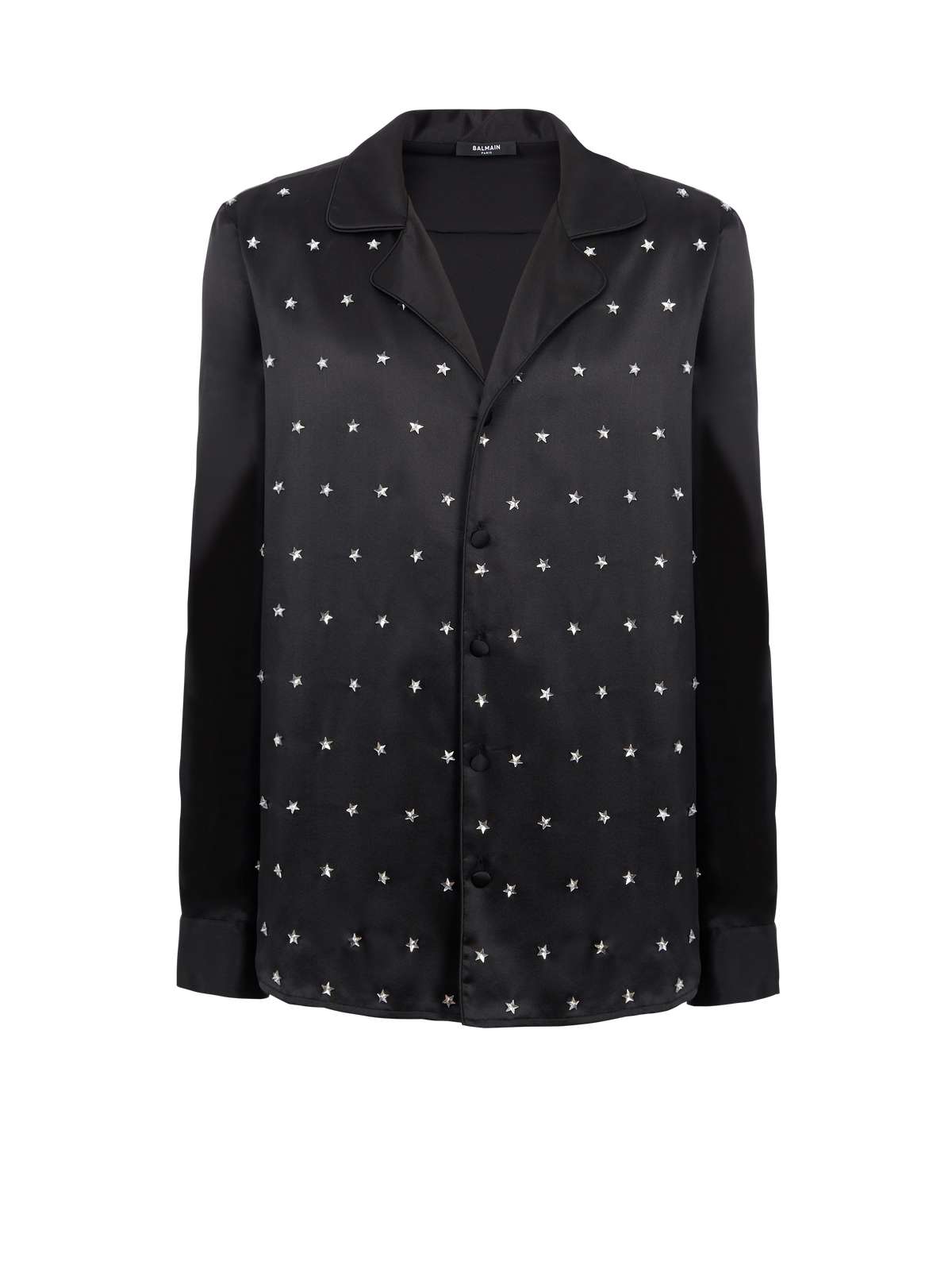 Chemise en soie brodée avec étoiles - Noir & Vieil Argent
