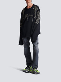 Sweatshirt embroidered with chains - Black & Antique Silver