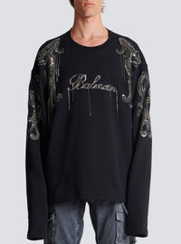 Sweat-shirt balmain signature brodé de chaînes - Noir & Vieil Argent